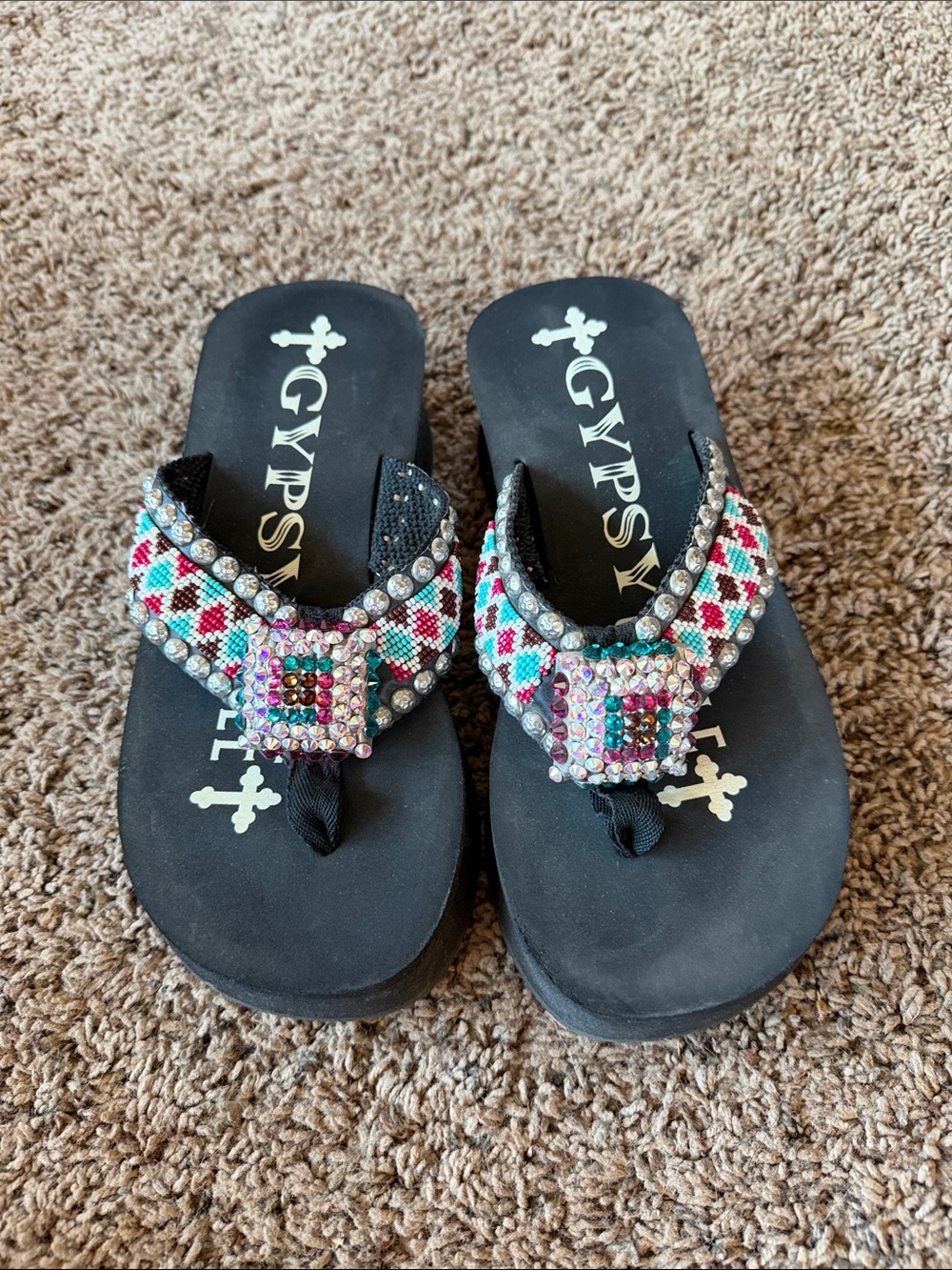 Gypsy Jewelled Beaded Black Flip Flop Sandals